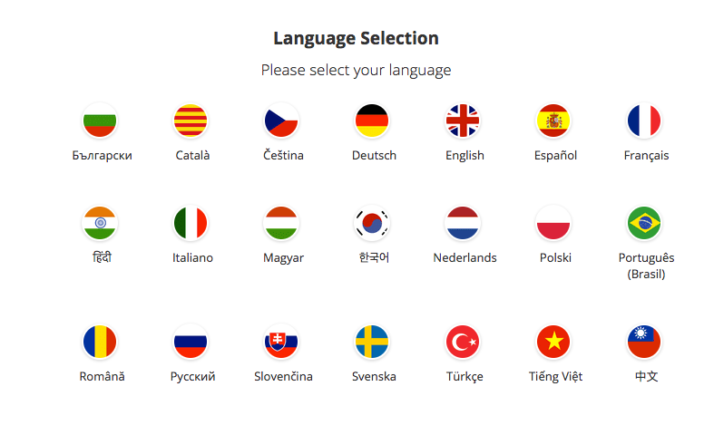 Скриншот Выбор языка